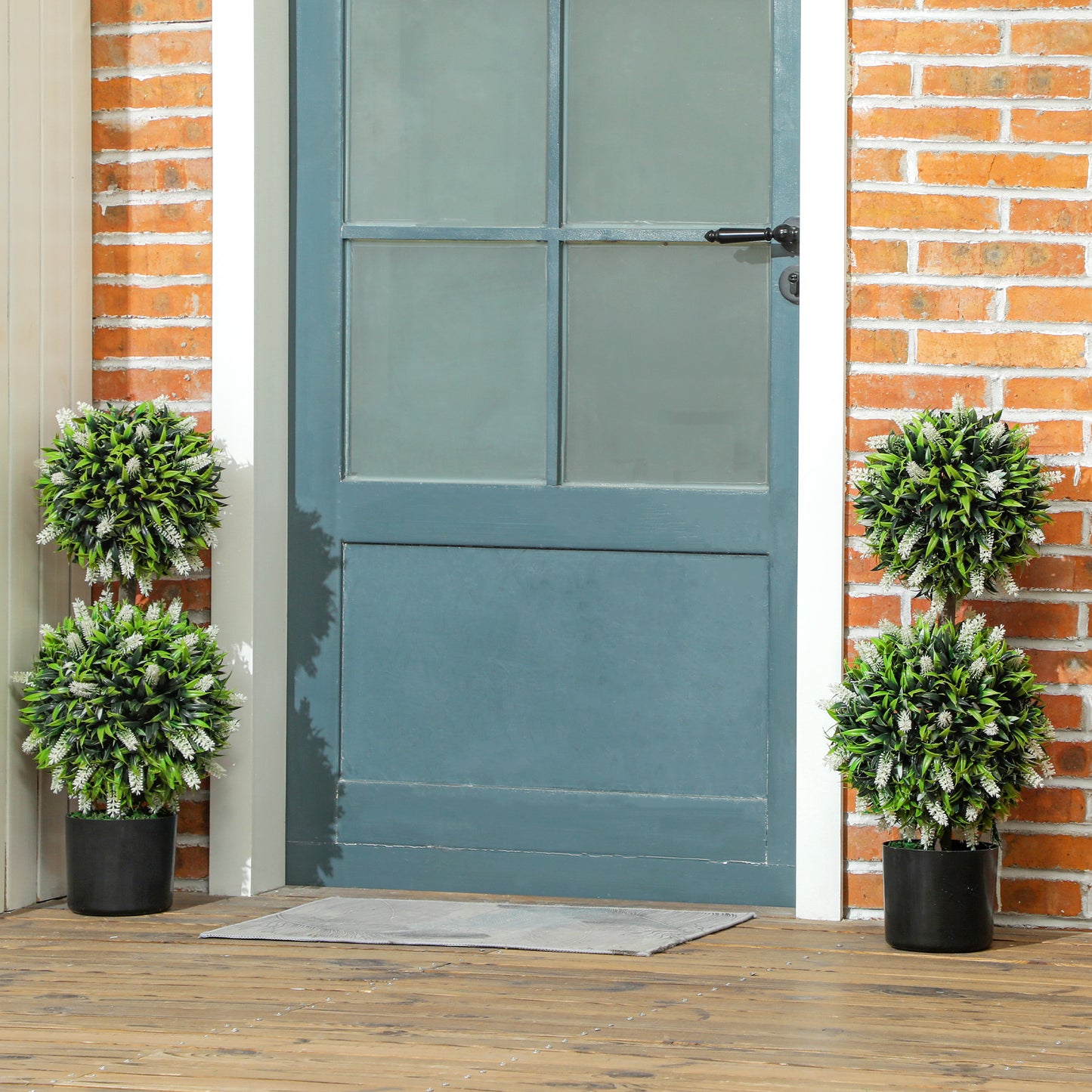 Set of 2 Artificial Plants, Lavender Flowers Ball Trees with Pot, for Home Indoor Outdoor Decor, 70cm