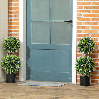 Set of 2 Artificial Plants, Lavender Flowers Ball Trees with Pot, for Home Indoor Outdoor Decor, 70cm