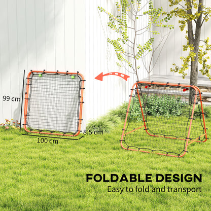 Double Sided Football Rebounder Net, Football Rebound Goal with Five Adjustable Angles, Orange