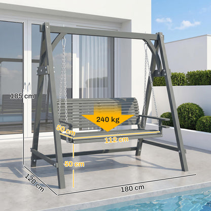 2 Seater Garden Swing Seat, Wooden Swing Chair Bench with Cup Holders for Outdoor Porch Patio, Grey