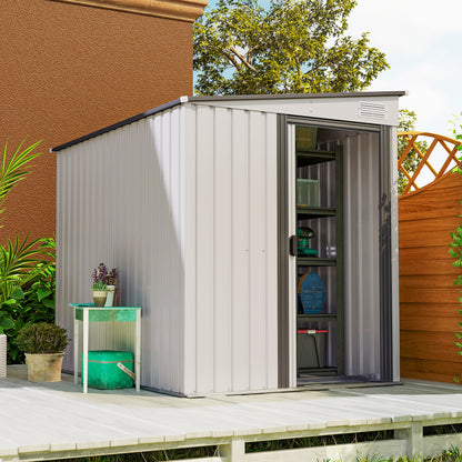 7 x 5ft Galvanised Metal Shed, with Sliding Door, two hooks and adjustable shelves - White