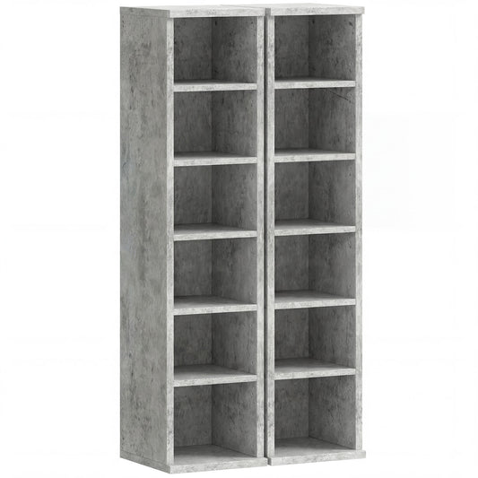 Set of 2 CD Media Display Shelf Unit Tower Rack with Adjustable Shelves, Grey