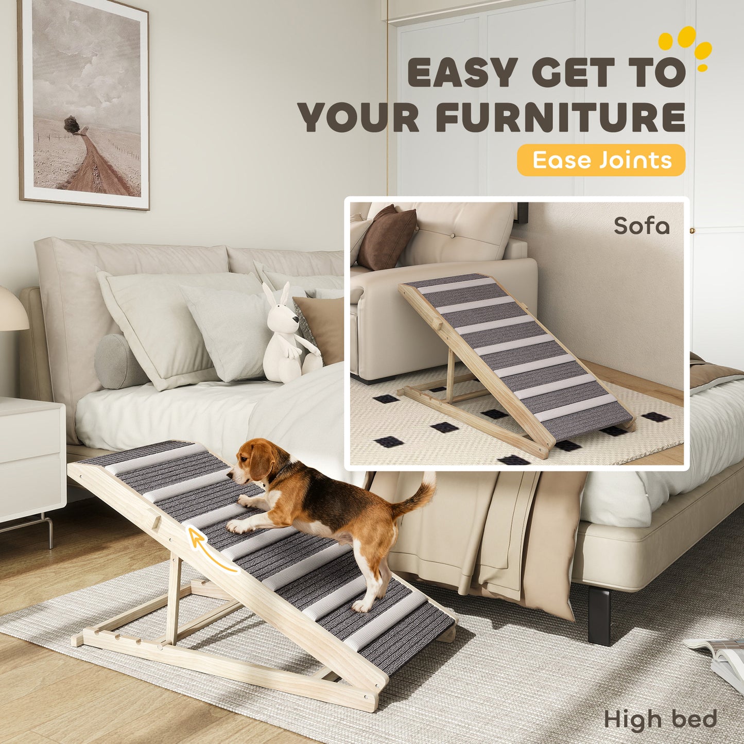 Dog Ramp for Couch, Adjustable Folding Pet Ramp, 4 Adjustable Height Dog Climbing Ladder, 35/43/47/50 cm Height