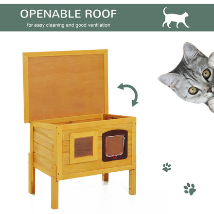 Garden Wooden Cat House Hide Cage Outdoor Pet Play Home Waterproof Roof Kitty Shelter Kennel w/ith Door & Window