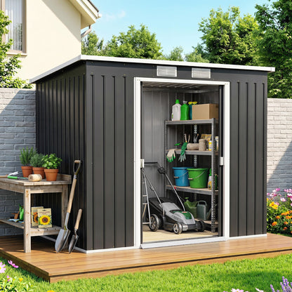 7 x 4ft Galvanised Steel Garden Shed, with Foundation Kit - Dark Grey