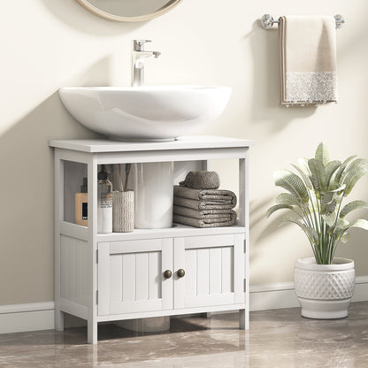 Pedestal Under Sink Cabinet with Double Doors, Modern Bathroom Vanity Storage Unit with Shelves, White