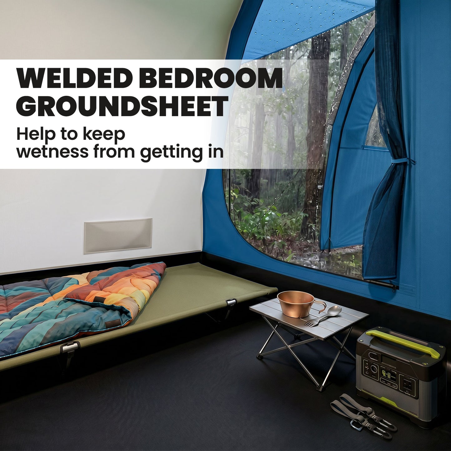 4 Man Camping Tent with 2 Room, Floor and Carry Bag - Blue
