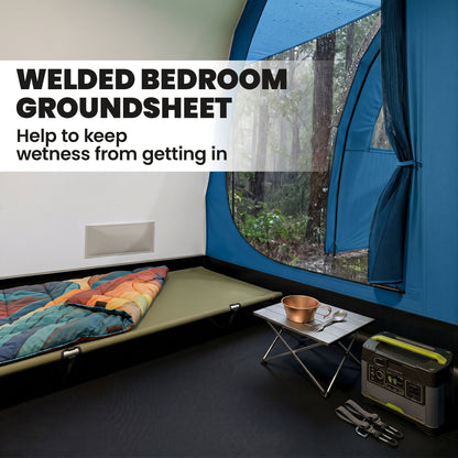 4 Man Camping Tent with 2 Room, Floor and Carry Bag - Blue