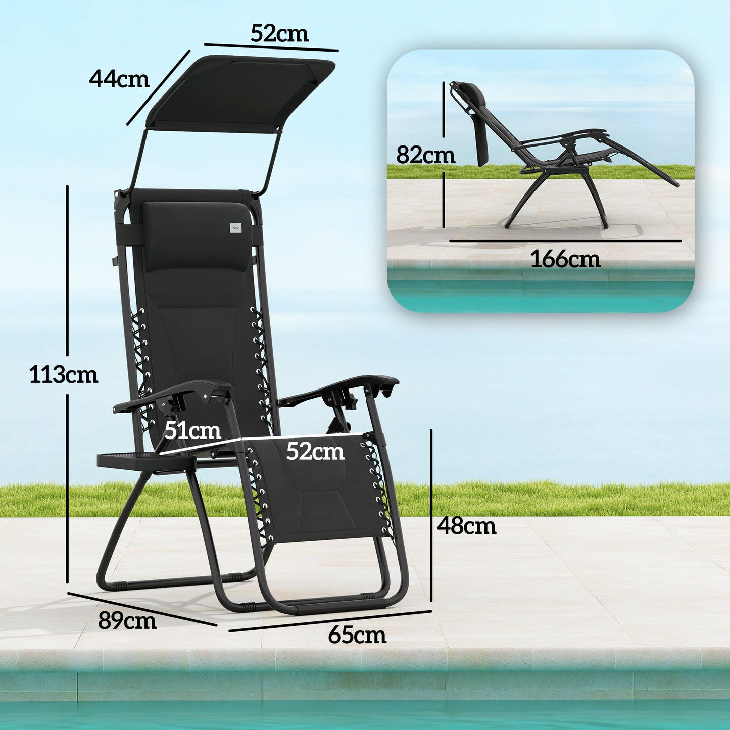 Zero Gravity Lounger Chair, Folding Reclining Patio Chair with Shade Cover, Padded Seat, Cup Holder