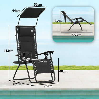 Zero Gravity Lounger Chair, Folding Reclining Patio Chair with Shade Cover, Padded Seat, Cup Holder