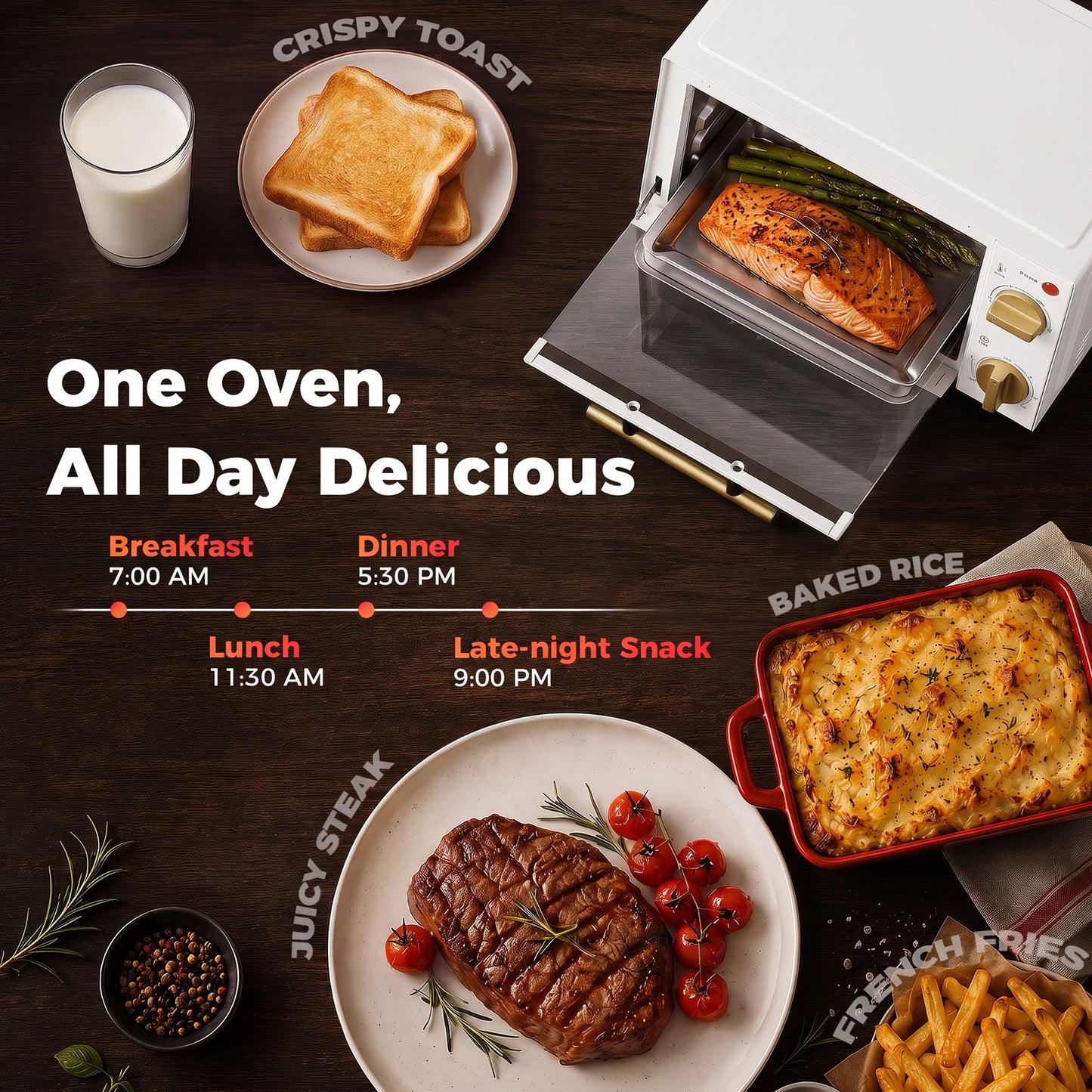 Mini Oven, 9L Countertop Electric Grill, Toaster Oven with Adjustable Temperature and Timer, 750W, White