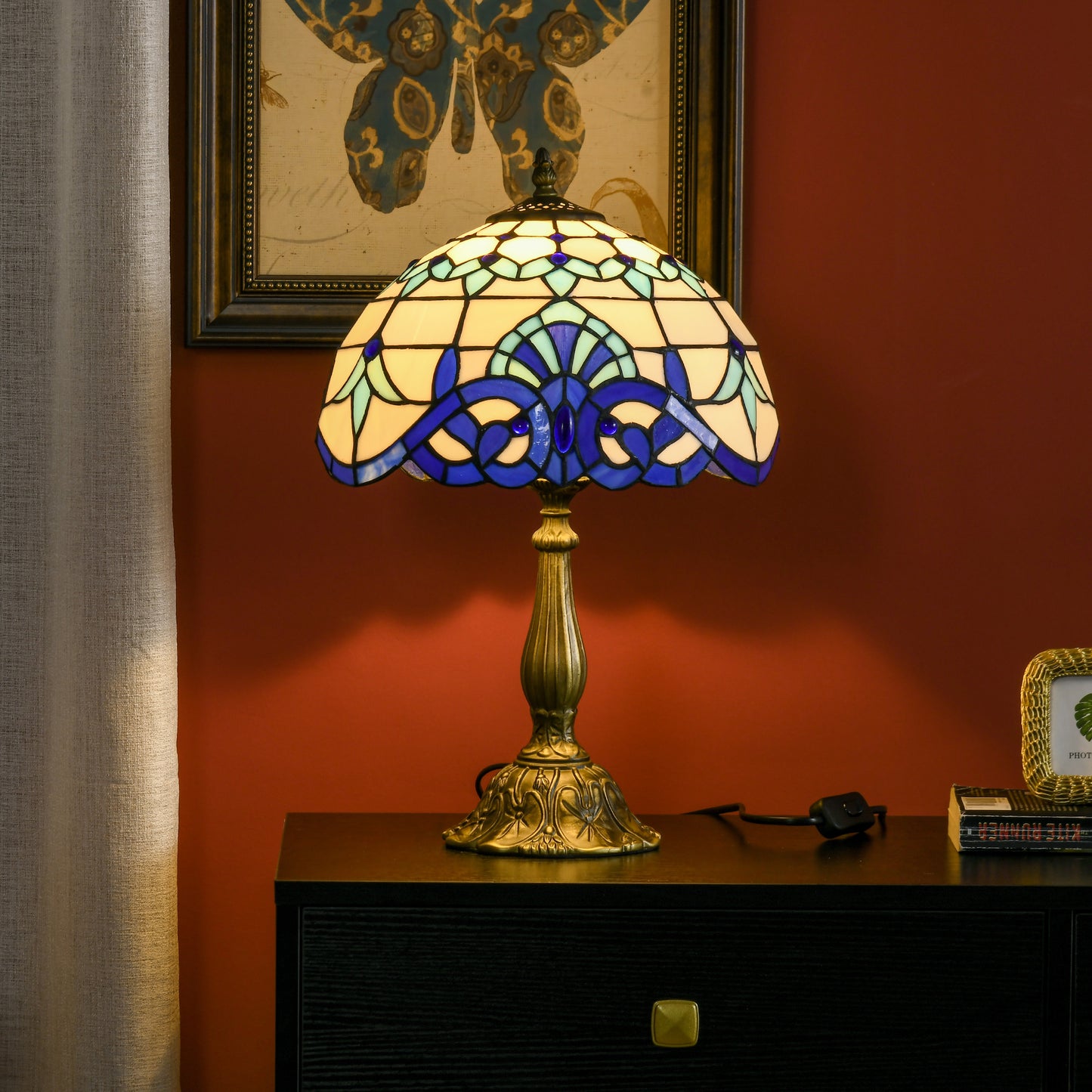 Tiffany Stained Glass Table Lamp, Handmade Antique Bedside Lamp for Bedroom, Living room, Home, Nightstand