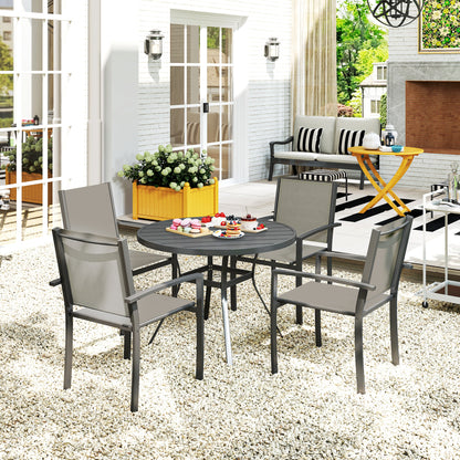 5 Piece Garden Furniture Set, Garden Dining Set with Round Table and 4 Stackable Chairs, Steel Frame, for Outdoor, Patio