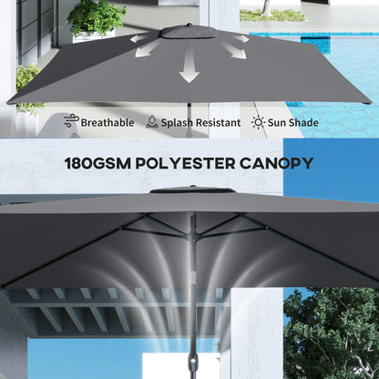 Garden Parasol, Parasol Umbrella with Crank Handle, Tilt Function, Polyester Canopy, Dark Grey