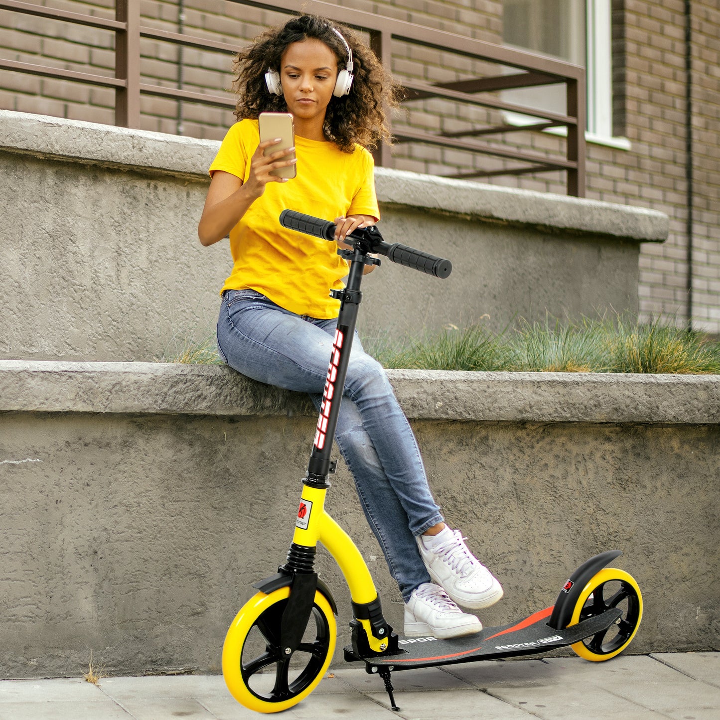 Foldable Kick Scooter with Double Shock Absorption and Big Wheels