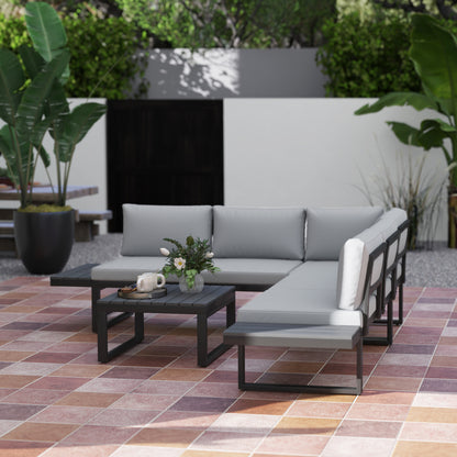 4 Pieces Garden Furniture Set, 5-Level Reclining Garden Corner Sofa Set, Outdoor Lounge Conversation Sectional with Cushions