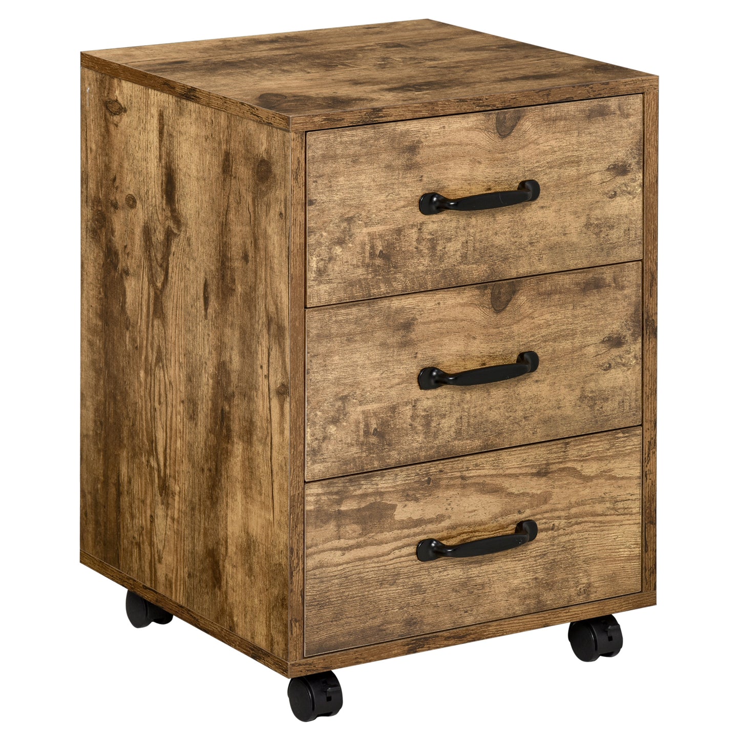 3 Drawer File Cabinet, Mobile Filing Cabinet on Wheels for Home Office, Study, Rustic Brown