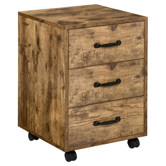 3 Drawer File Cabinet, Mobile Filing Cabinet on Wheels for Home Office, Study, Rustic Brown