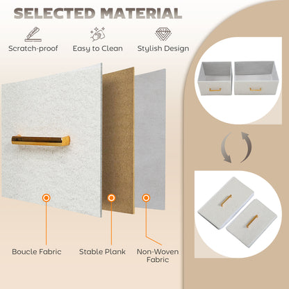 Boucle Chest of Drawers, 8 Fabric Drawers Storage Organiser with Charging Station, 2 USB and 2 AC Ports, Steel Frame