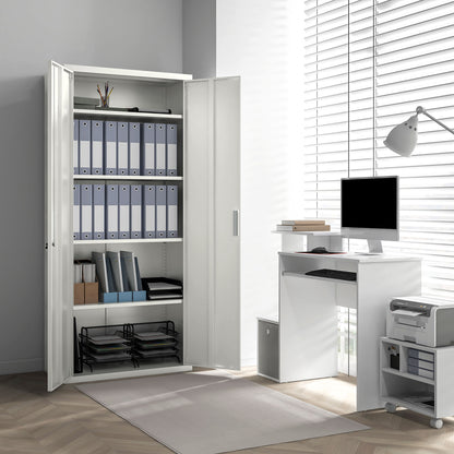 Five Shelf Lockable Steel Office Cabinet - White