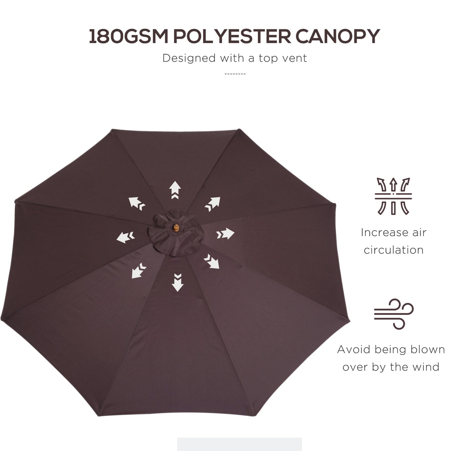 3(m) Garden Parasol, Pulley Operated Patio Umbrella, Wooden Parasol, Table Market Umbrella