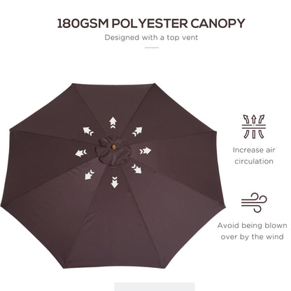 3(m) Garden Parasol, Pulley Operated Patio Umbrella, Wooden Parasol, Table Market Umbrella