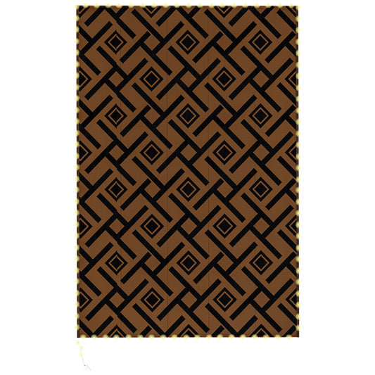 Plastic Straw Reversible RV Outdoor Rug with LED String Light, 182 x 274cm, Brown and Black