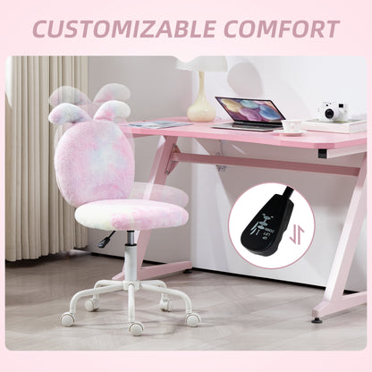 Fuzzy Office Chair with Bunny Ears, Faux Fur Swivel Desk Chair, Armless Makeup Vanity Chair