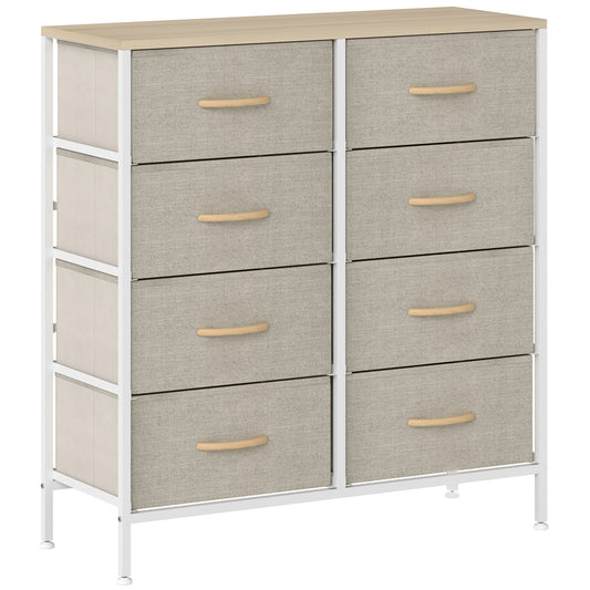 Fabric Chest of Drawers, Industrial Bedroom Dresser with 8 Fabric Drawers, Steel Frame and Wooden Top for Nursery