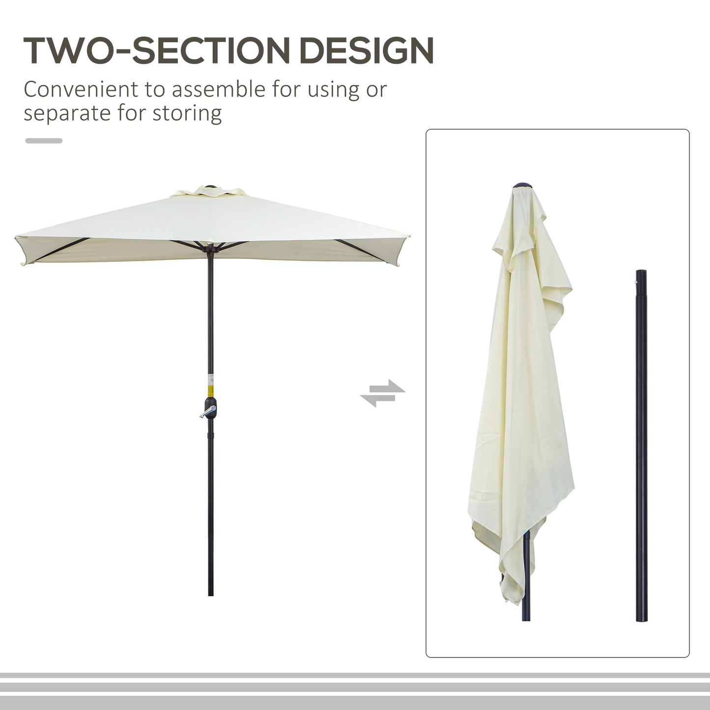 Balcony Half Parasol Semi Round Umbrella Patio Crank Handle (2.3 m, Beige)- NO BASE INCLUDED