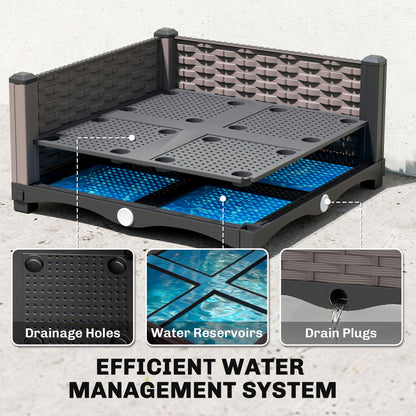 Raised Garden Bed with Trellis, Plastic Planter Box with Drainage Holes, Drain Plugs and Water Reservoirs