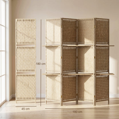 Wave Fibre Freestanding Folding Privacy Screen Panels, Room Divider, Natural Wood Finish