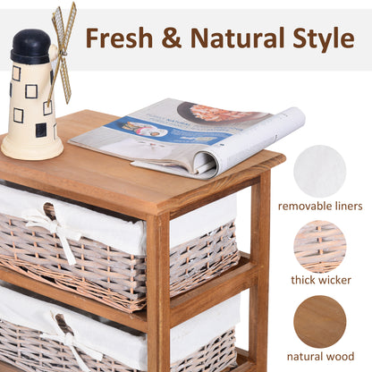 5 Drawer Dresser Wicker Basket Storage Shelf Unit Wooden Frame Home Organisation Cabinet Bedroom Office Furniture Natural Fin