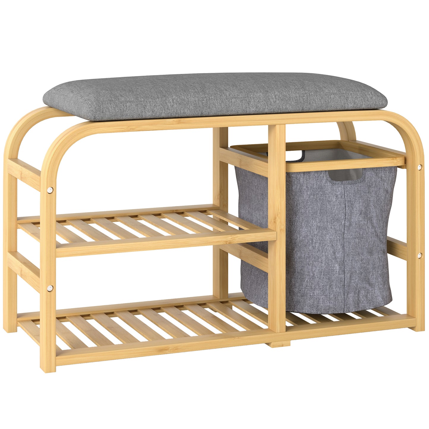 Bamboo Shoe Rack Bench with Padded Seat - Nature Wood Finish