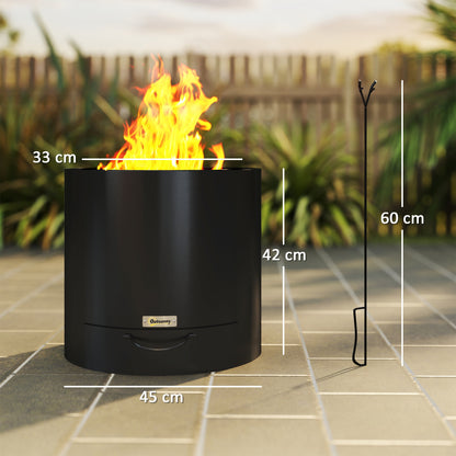 Metal Wood-burning Fire Pit with Fire Poker - Black
