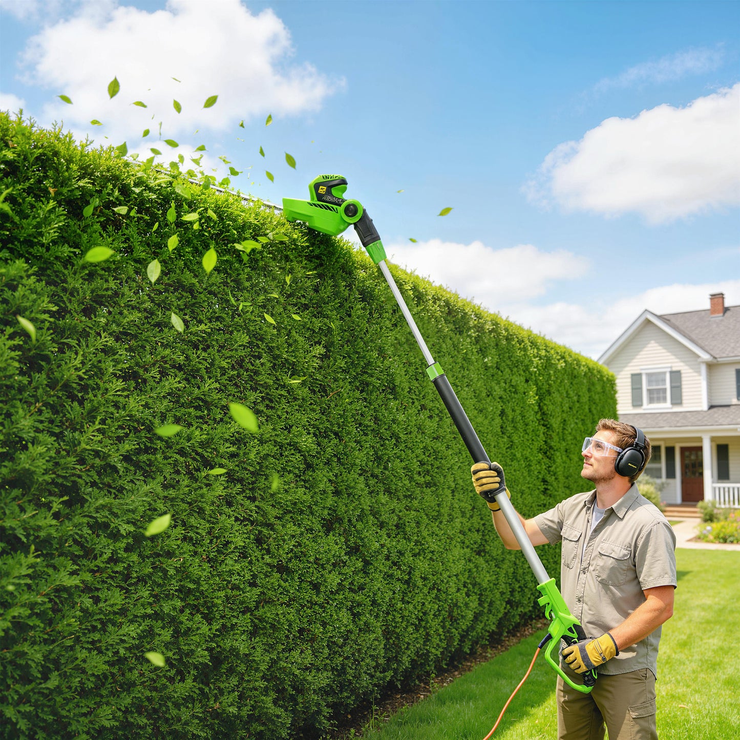 2.6m Corded Extendable Hedge Trimmer with 90° Adjustable Head, 450W Telescopic Electric Hedge Cutter Long Reach