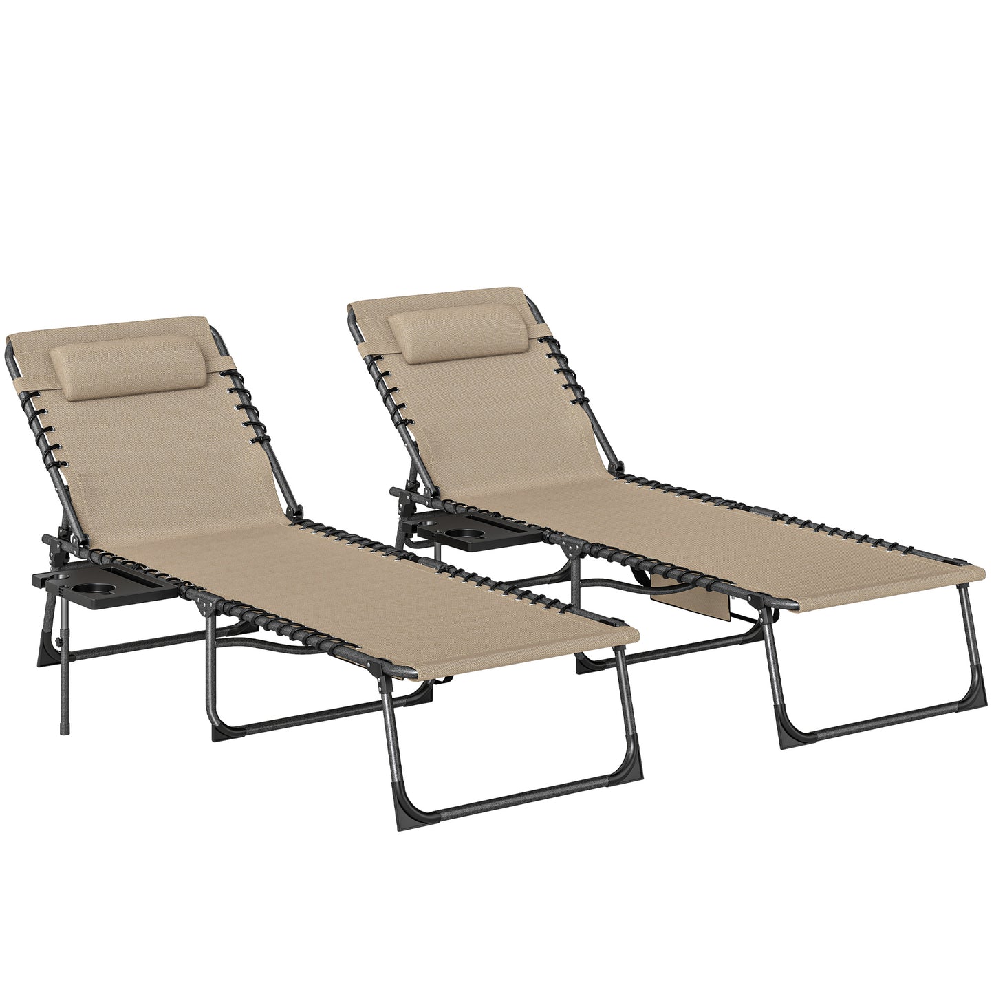 Five-Position Reclining Sun Loungers Set of 2 - Beige