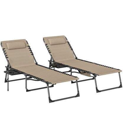 Five-Position Reclining Sun Loungers Set of 2 - Beige