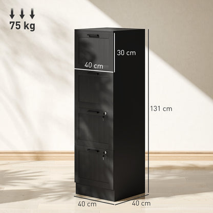 4 Drawer Filing Cabinet with Lock, Office Storage Cabinet with Adjustable Hanging Bars for A4 Letter Size Files, Black