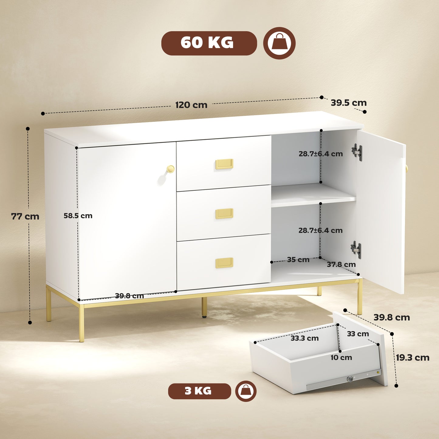 Modern White and Gold Sideboard