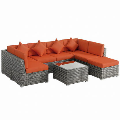Eight-Piece Rattan Sofa Set - Orange/Grey