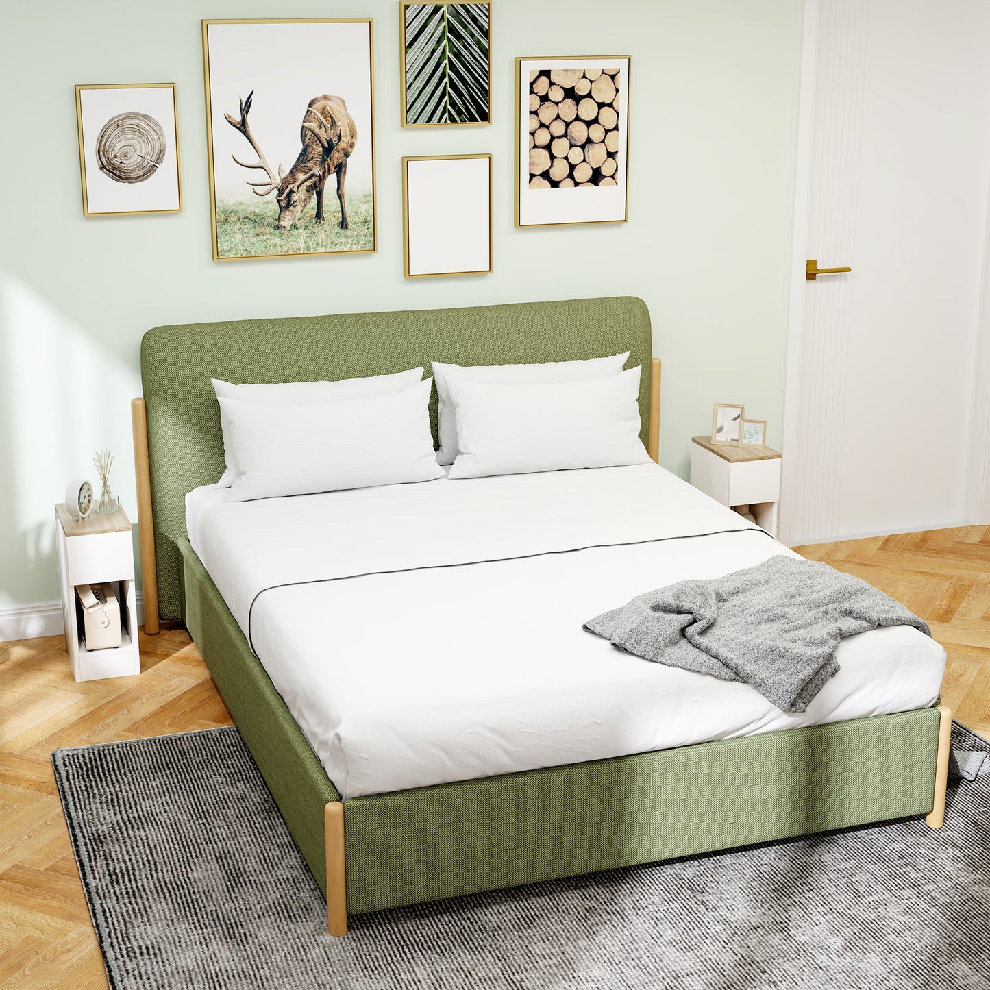 Set of Two Modern Storage Bedside Tables - Cream White