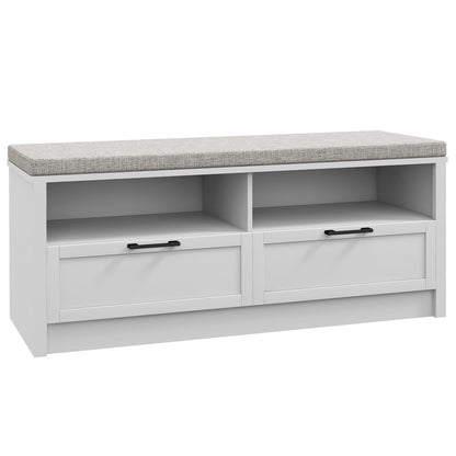Shoe Bench with Removable Cushion, Shoe Storage Bench with Padded Seat, Open Compartments and Drawers for Entryway Hallway