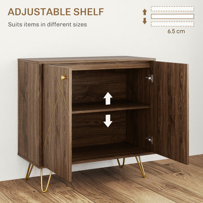 Sideboard Storage Cabinet with Golden Lines, Modern Luxury Living Room Cabinet with Adjustable Shelf, Steel Harpin Legs