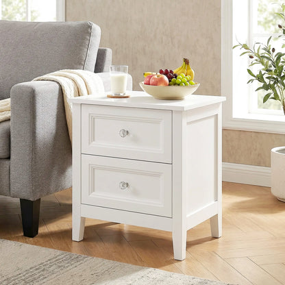 Nightstand with 2 Drawers Modern Bedside Table for Bedroom Living Room White
