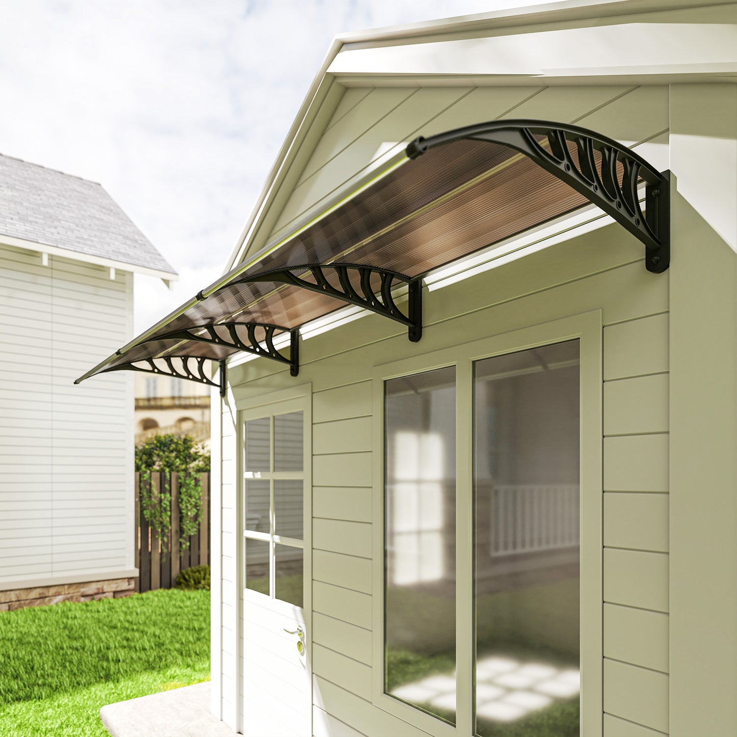 Front Door Canopy, Outdoor Awning, Rain Shelter, 303 x 96cm , Brown
