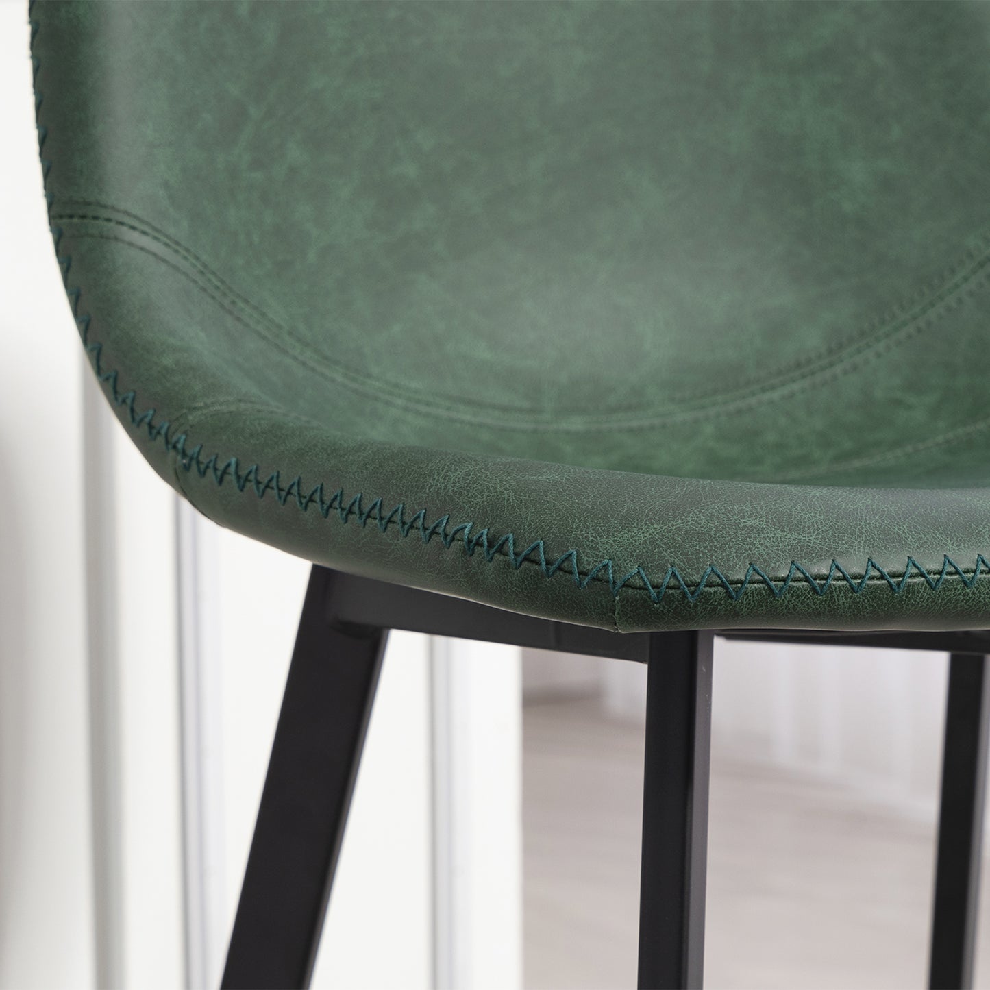 Bar Stools Set of 2, PU Leather Dining Stools with Backrest, Footrest, for Kitchen, Counter, Breakfast Bar, Green
