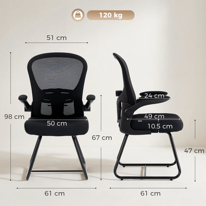 Reception Chair, Conference Meeting Office Chair with Flip-up Armrest, Mesh Backrest, Lumbar Support and Metal Base