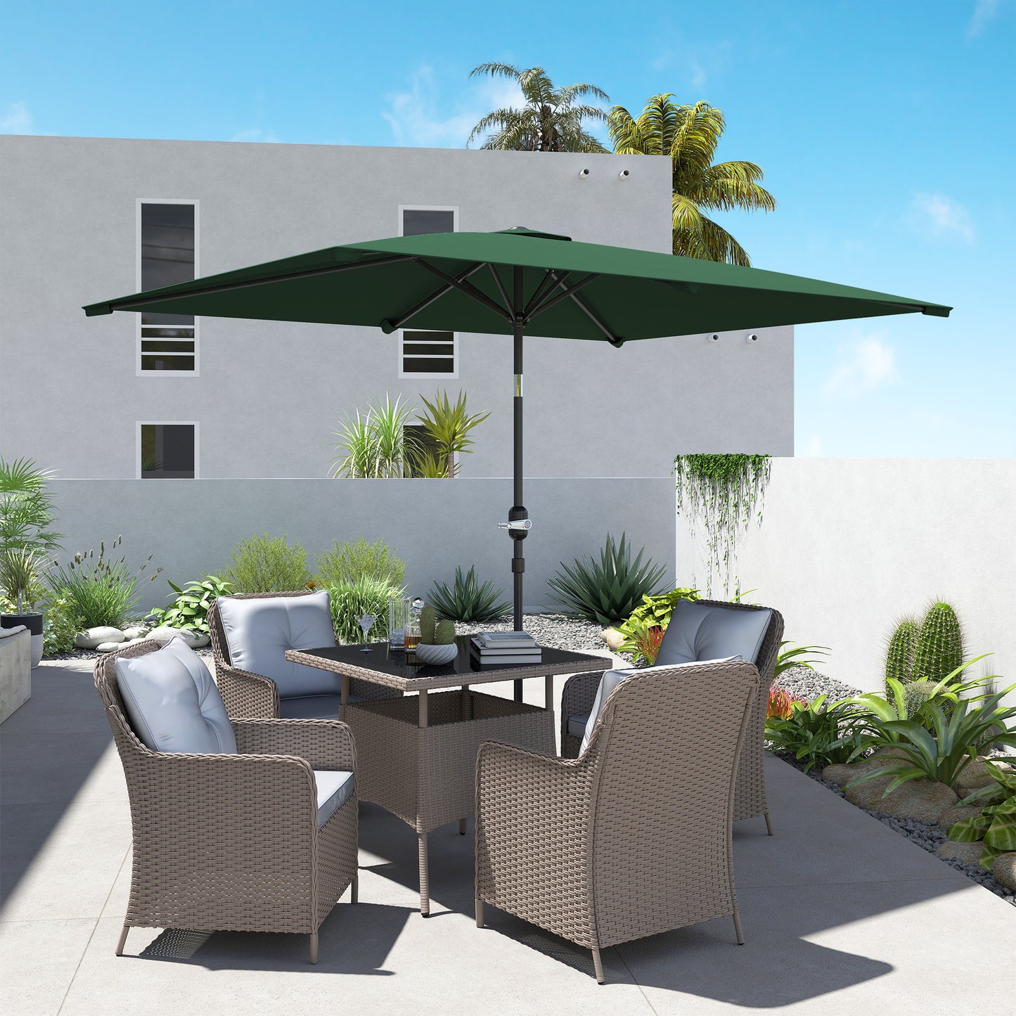 3x2m Garden Parasol Umbrella with Aluminium Pole, Tilt and Crank, Rectangular Outdoor Table Parasol Sun Shade for Patio