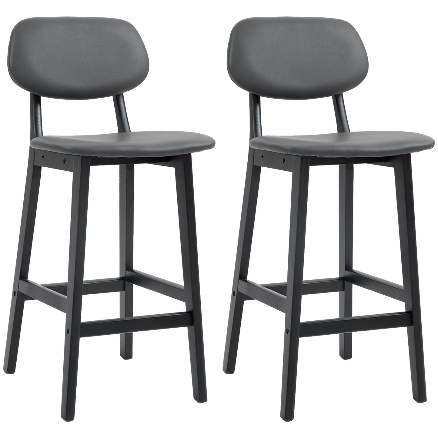 Bar Stools Set of 2, Breakfast Bar Chairs, PU Leather Upholstered Kitchen Stools with Backs, Footrests and Solid Wood Legs